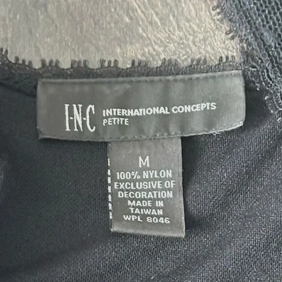 Vtg INC Sleeveless Mesh Overlay Tank Top Shirt Medium Petite Black Brown VNeck - Picture 4 of 5